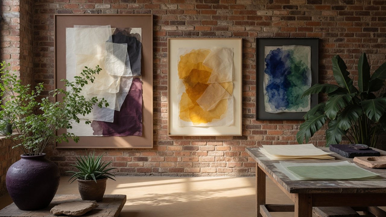 Empty Atlanta-inspired creative studio with original abstract art
